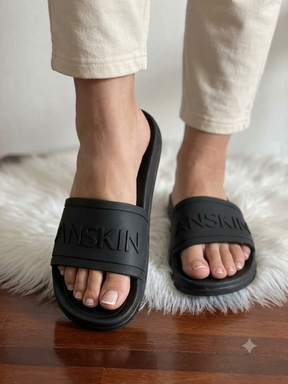Danskin Black Embossed Logo Slide Sandals